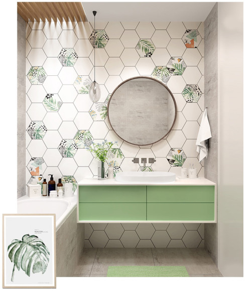 Ceramic hexagon tile from China Green jungle design