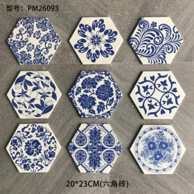 Flower printed hexagon terracotta floor tile for kitchen and bathroom