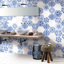 Flower printed hexagon terracotta floor tile for kitchen and bathroom