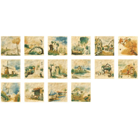 Handprint glazed ceramic floor and wall decorative tiles retro art style