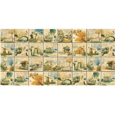 Handprint glazed ceramic floor and wall decorative tiles retro art style