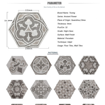 Cement flower pattern hexagon tiles