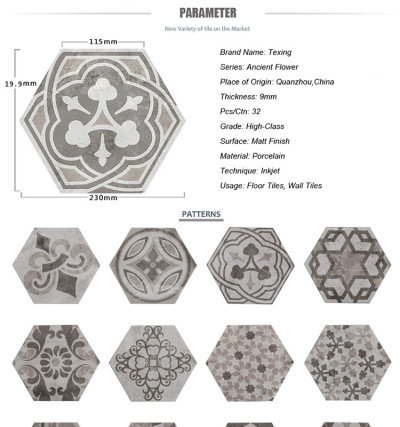 Cement flower pattern hexagon tiles