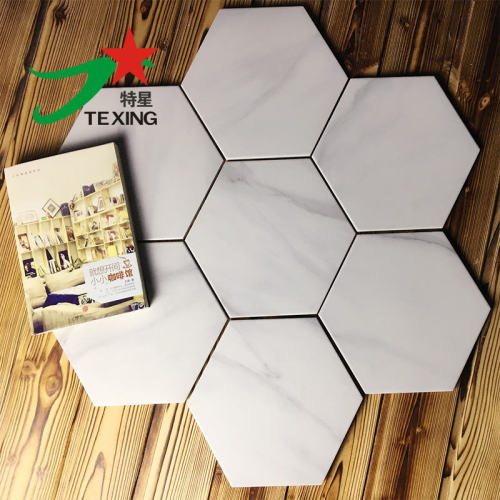 hexagon ceramic tiles with marble pattern