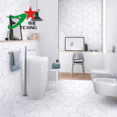 hexagon ceramic tiles with marble pattern
