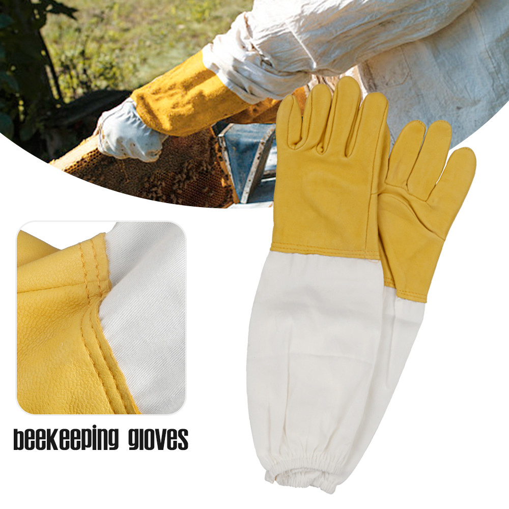 alt="Beekeeping gloves with Long Soft Cotton Cloth Sleeve for beekeeper"