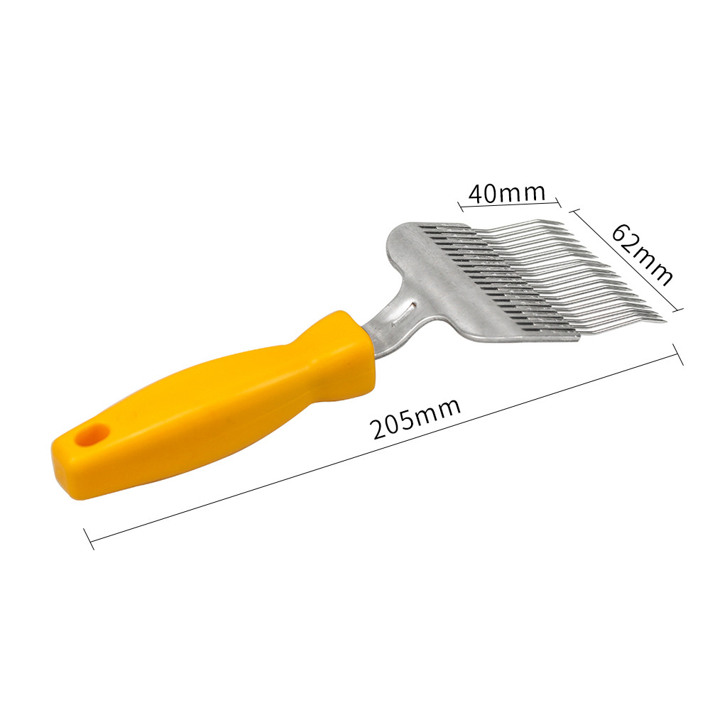 alt="Wave Needles Uncapping Fork Honey Uncapping Fork Stainless Steel Tine for Beekeeping. Stainless Steel Tines：Plastic handle and stainless steel tines, the tines are very sharp and sturdy.Sturdy beekeeping equipment uncapping fork. Comfortable Grip：Heavy duty, nice and sturdy, and has a nice comfortable grip. Uncapping Fork ：Stainless steel honey comb tine uncapping fork hive beekeeping tool this fork can help you to remove cells for inspection and rake off excess capping before scraping honey"