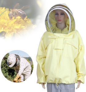 Beekeeping protective jacket with Ventilated Mesh Fabric Fencing Veil Hood for beekeeping