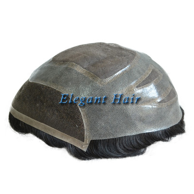 Elegant Hair mono base with PU around and lace front #1B color toupee