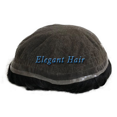 Elegant Hair full swiss lace base natural black color with full bleaching knots men toupee