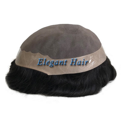 Elegant Hair human toupee fine mono with NPU around and long life