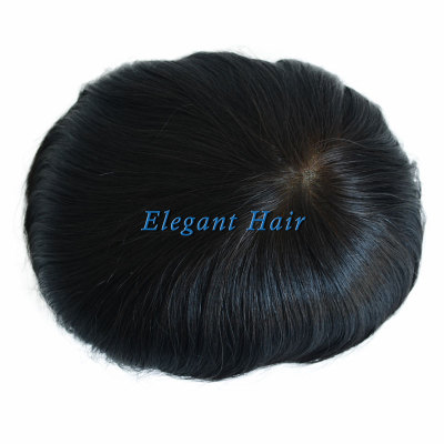 Elegant Hair SWISS Lace with PU on Sides and Back Toupee Hair Piece