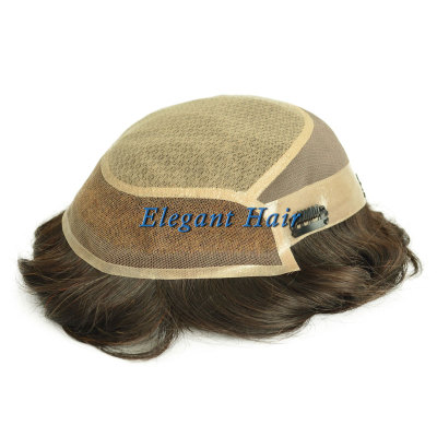 Elegant hair silk top with PU at sides and back and lace front