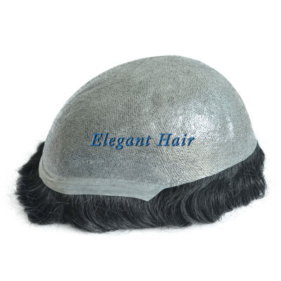 Mens Toupee Hair Replacement System Unit Men Hairpiece Thin Skin Human Hair