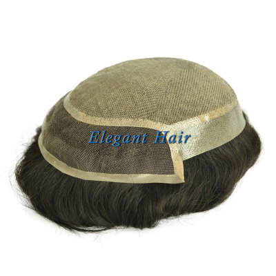 Elegant Hair Silk top with PU sides and back and lace front Mens Human Hair Wigs