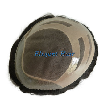 Elegant Hair Fine Mono with PU Perimeter and Cut SCALLOP Design Stock Toupee Hair Piece