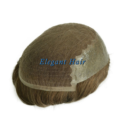 Elegant Hair Undetectable SWISS Lace with Thin Skin Back and Sides Hairpieces for Men