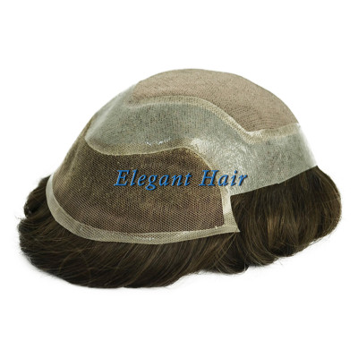 Elegant Hair Fine Mono with Thin Skin and Lace Front Stock Hairpieces for Men