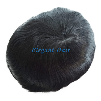 Skin PU Men's Toupee 8x10 Base Human Hair Replacement Natural Hair System