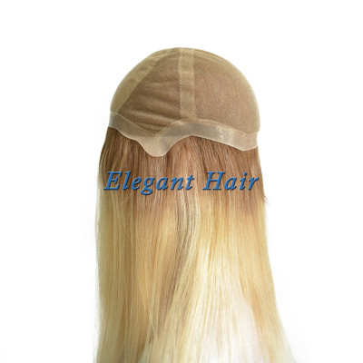 Full swiss lace silk top front human hair wig with pu skin arounded