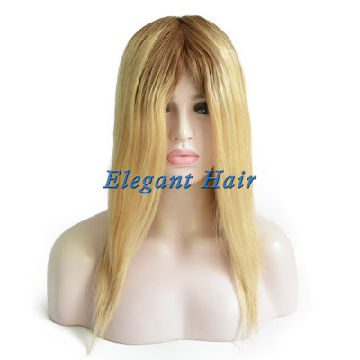 Full swiss lace silk top front human hair wig with pu skin arounded