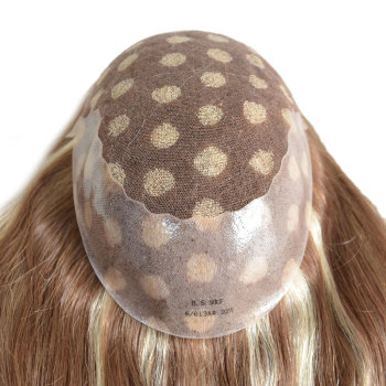 Natural human hair highlight color beautiful virgin remy women blonde toupee