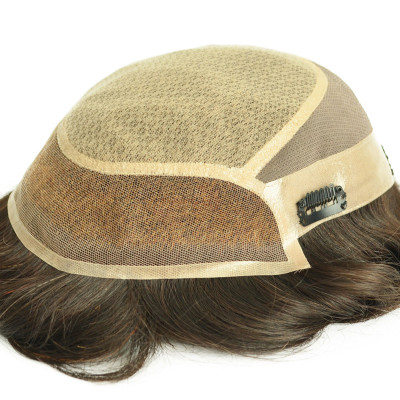 Custom Cheap Human Hair Toupee for Men Mono With Pu Around Hair Replacement System