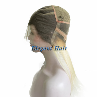 100% Remy Human Hair Straight Ombre Blonde Natural Front Full Lace Wig for Lady