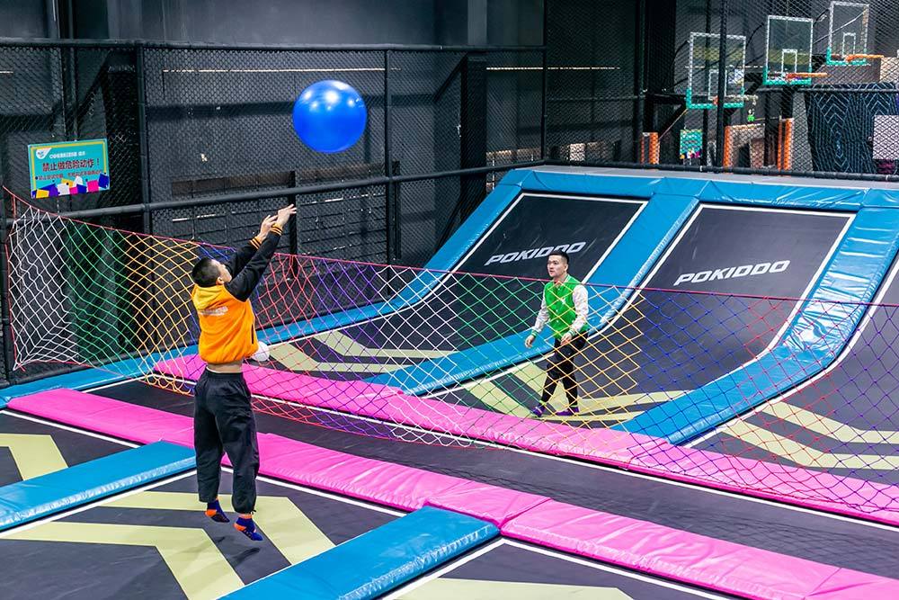 Badminton or Volleyball on Trampoline Park Dodgeball Zone