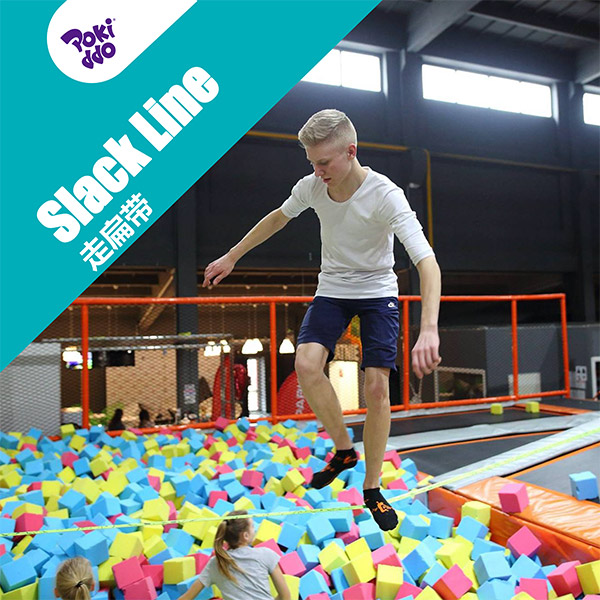 Trampoline park with outlet foam pit