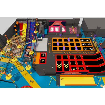 Indoor trampoline park rope course