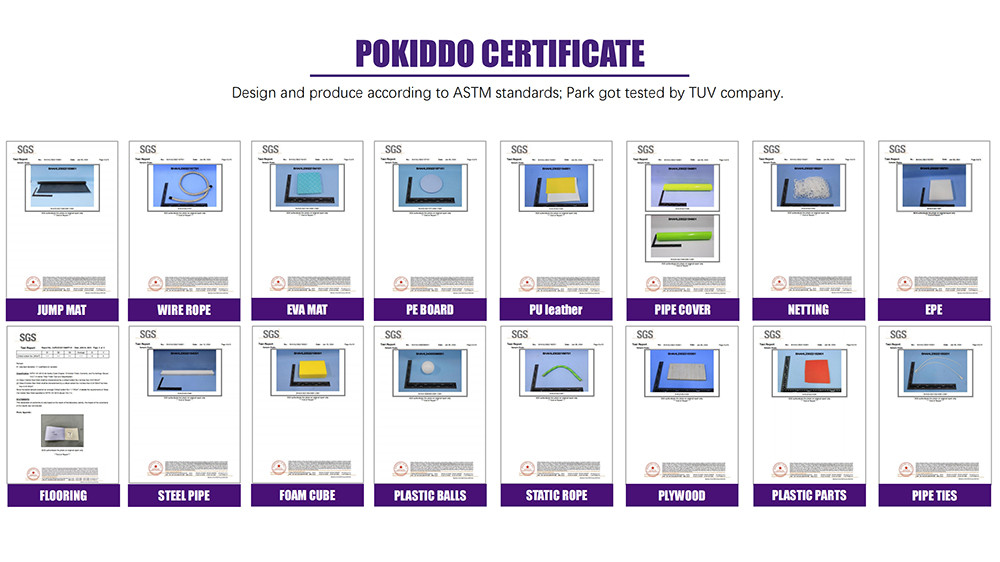 Pokiddo Indoor Trampoline Park Materials Certificates