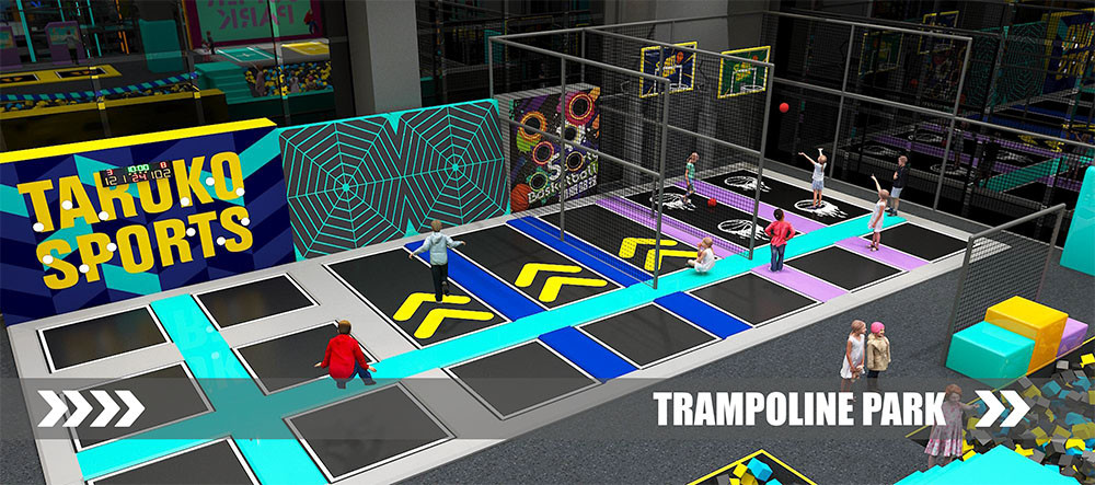 Indoor commercial trampoline park