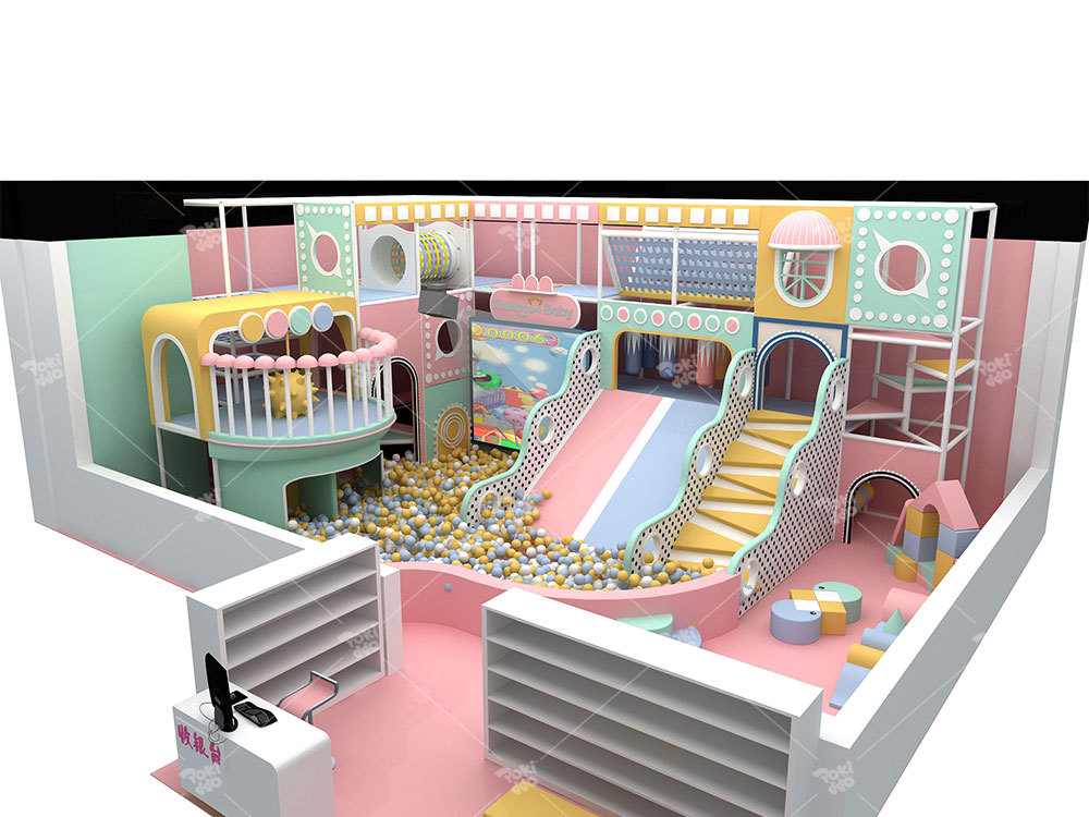 Pokiddo 76 sqm Small Indoor Kids Commercial Playground with Kids Slides located in the Dominican Republic 