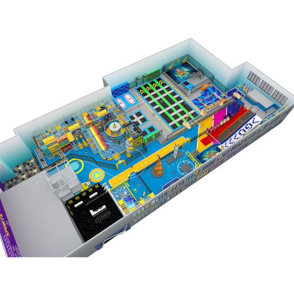 Pokiddo Large Indoor Adventure Trampoline Park with Climbing Walls and Indoor Slides Playground