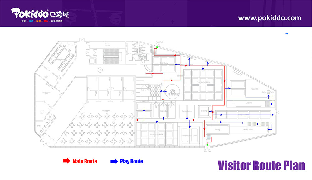 China Factory's Large Commercial Indoor Jumping Trampoline Park route plan