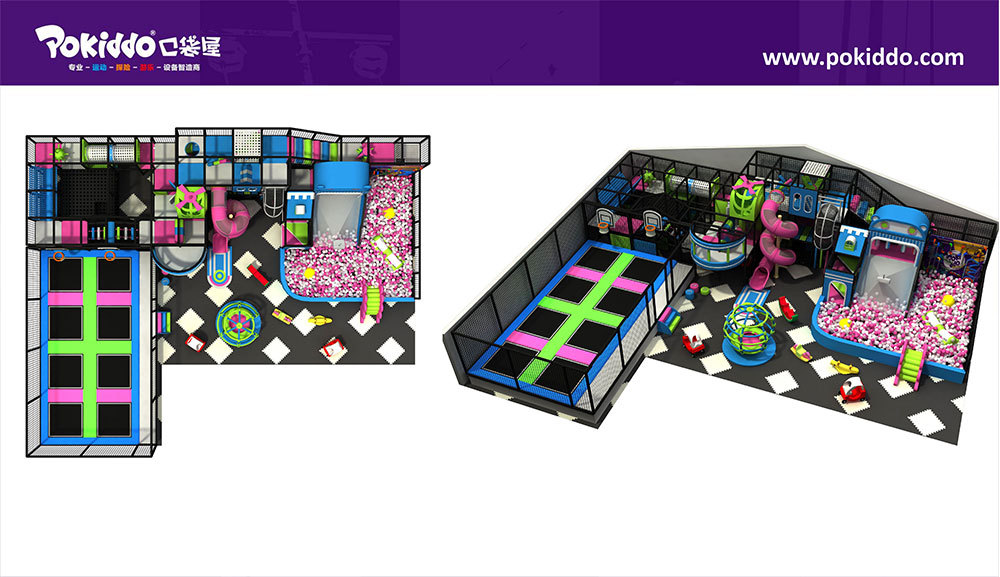 Pokiddo 230 sqm Custom Indoor Playground with Free Trampoline Slam Dunk Slides Ball Pit Fun for Kids