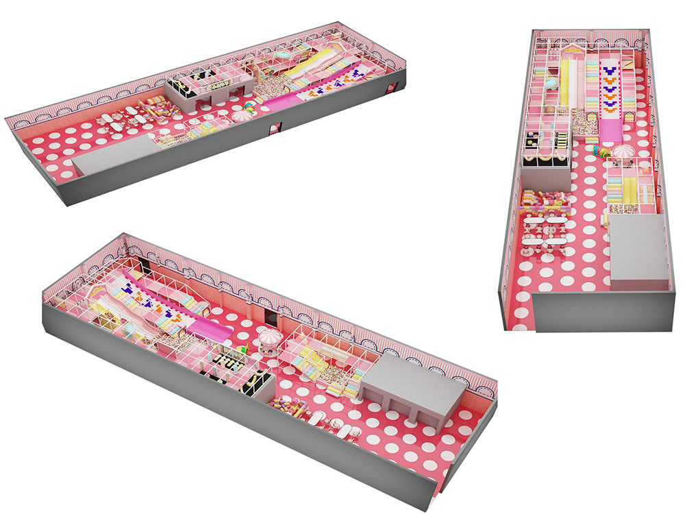 Pokiddo Customized 226sqm Indoor Pink Soft Playground Design Exquisite Trampoline Park