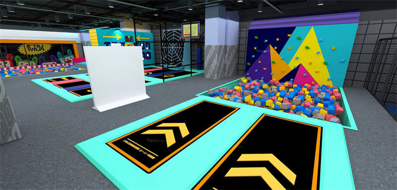 trampoline park with foam pit cube