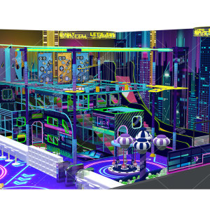 Neon Cyberpunk Indoor Playground Equipment | 300+ Sqm Large - Scale Kids Adventure Park for Commercial Venues