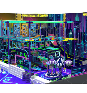 Neon Cyberpunk Indoor Playground Equipment | 300+ Sqm Large - Scale Kids Adventure Park for Commercial Venues