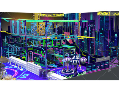 Neon Cyberpunk Indoor Playground Equipment | 300+ Sqm Large - Scale Kids Adventure Park for Commercial Venues