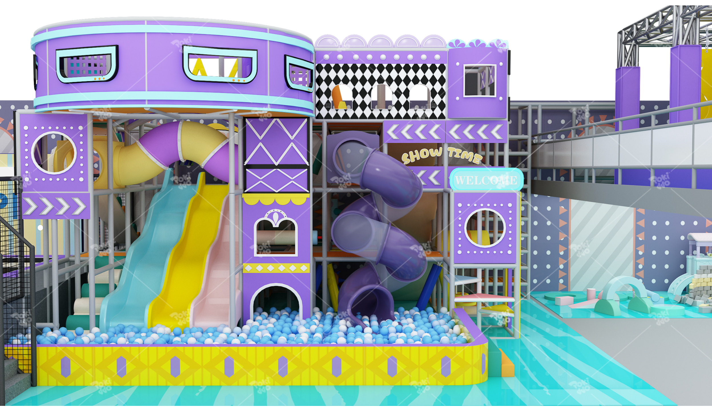 Pokiddo 320sqm  Commercial Indoor Playground Trampoline Park Design