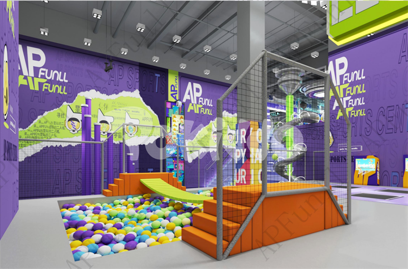 trampoline park with foam pit cube