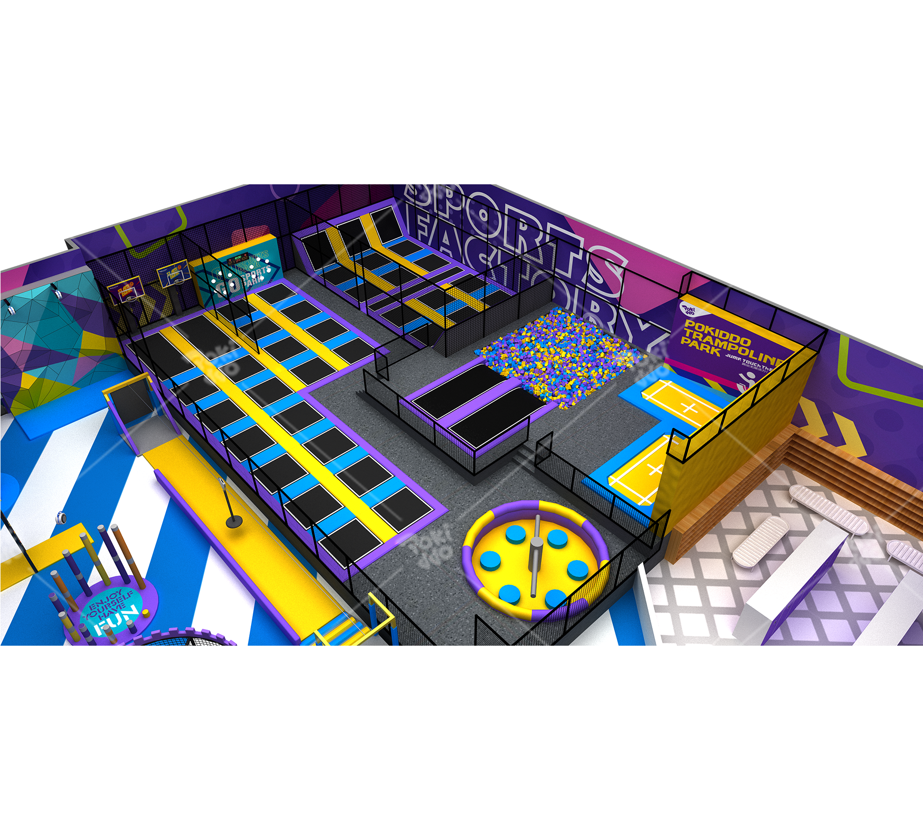 trampoline park indoor full setup