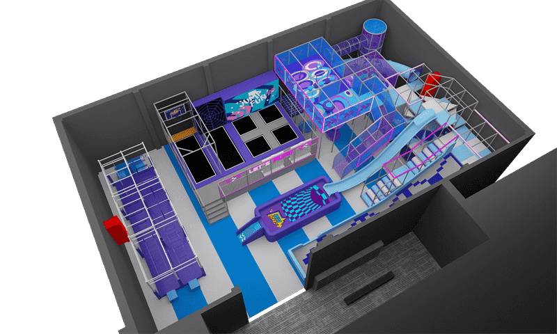 trampoline park with foam pit cube