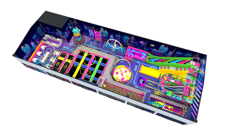 trampoline park with foam pit cube