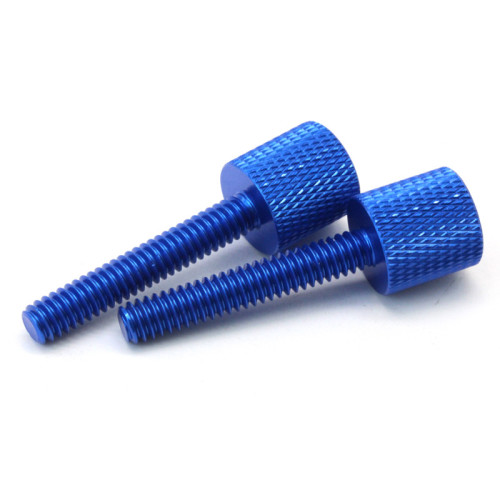 Custom-made Blue Anodized Precision Stainless Steel Knurled Head Thumb Screws