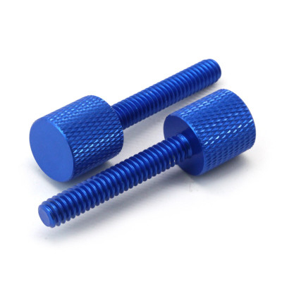 Custom-made Blue Anodized Precision Stainless Steel Knurled Head Thumb Screws