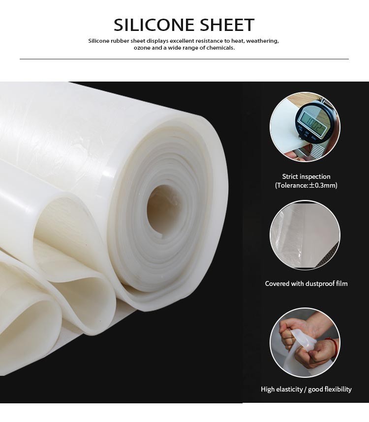 Feuille de caoutchouc de silicone translucide résistant aux températures élevées de 1 à 20 mm d'épaisseur